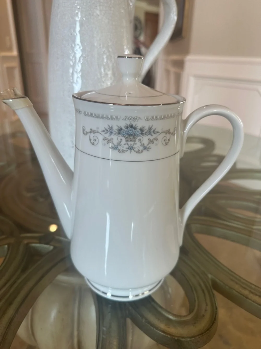 DIANE by Wade Fine China Coffee Tea Pot Blue Flowers Platinum Trim-Retired-NEW